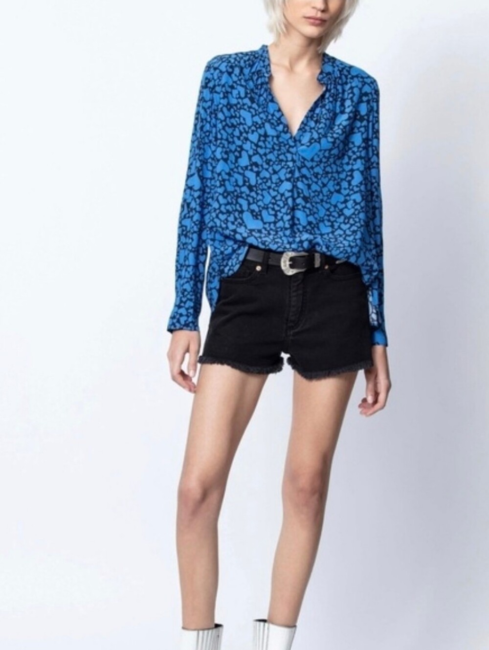 Zadig & Voltaire Tink Blue Heart Print Top Sz M